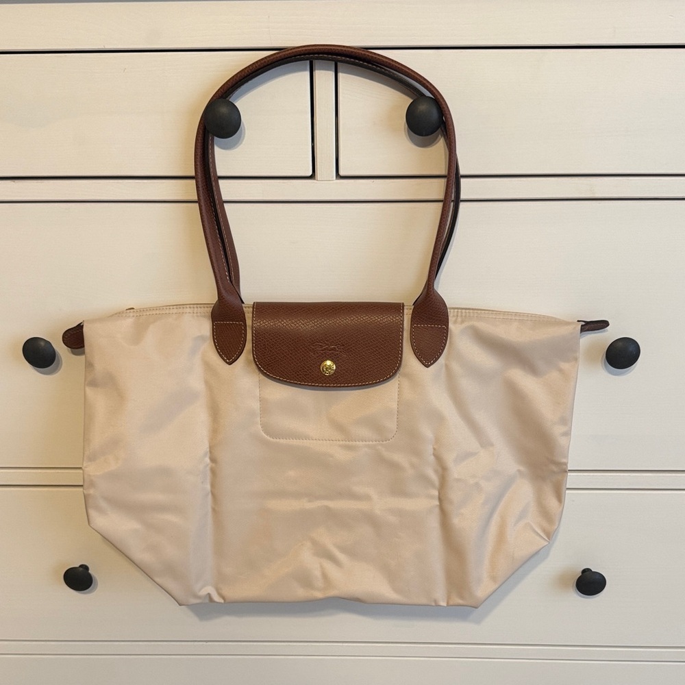Longchamp Cream and Brown Tote Bag